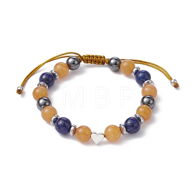Natural Red Aventurine & Lapis Lazuli & Brass Heart Braided Bead Bracelet BJEW-JB09703-01-1