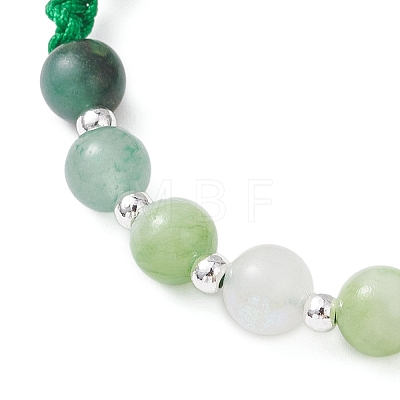 Natural White Moonstone & West African Jade & Green Aventurine & Dyed Persian Jade Round Beads Braided Bead Bracelets for Women BJEW-JB12917-05-1