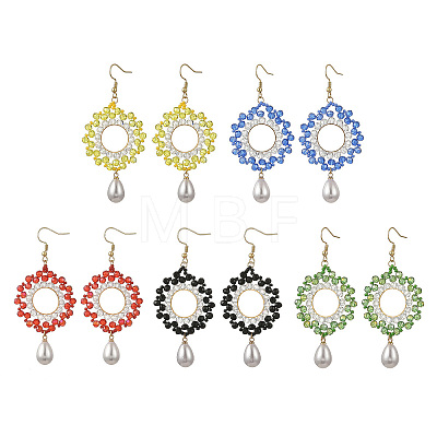 Brass Glass Beads Dangle Earrings EJEW-MZ00764-1