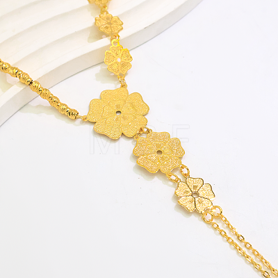 Vintage Brass Carved Hollow 5-Petal Flower Hand Chain Ring Bracelets for Women FB4811-1-1