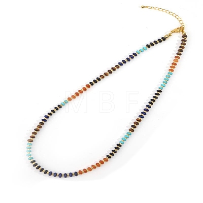 Colorful Natural Tiger Eye & Lapis Lazuli & Red Aventurine & Dyed Howlite  Rondelle Beaded Necklaces for Summer Beach Style CL7611-7-1