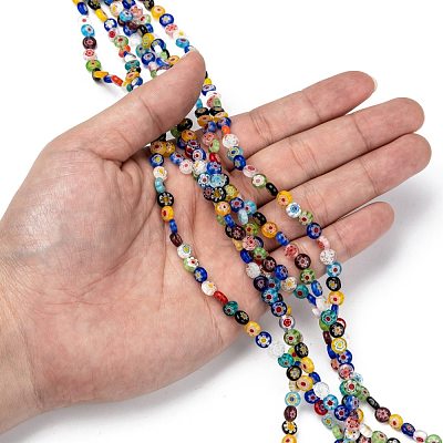 Flat Round Handmade Millefiori Glass Beads X1-LK-R004-55-1