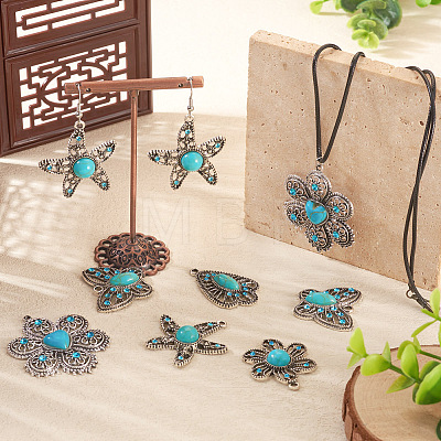 10Pcs 5 Styles Synthetic Turquoise Pendants TIBEP-TA0001-13-1