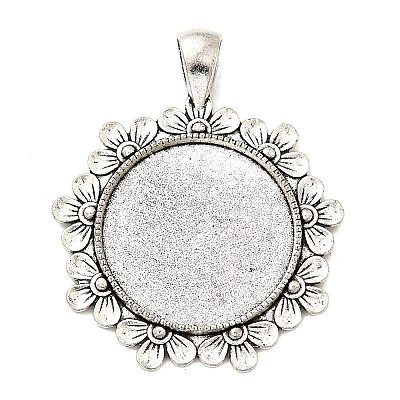 Tibetan Style Flower Alloy Round Pendant Cabochon Settings TIBEP-Q055-09AS-RS-1