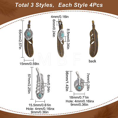 12Pcs 3 Styles Tibetan Style Alloy Big Pendants FIND-SC0003-63-1
