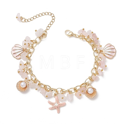 Natural Rose Quartz Chip Beads Bracelets BJEW-JB13155-02-1
