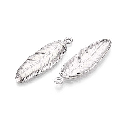 304 Stainless Steel Feather Pendants STAS-T067-32P-1