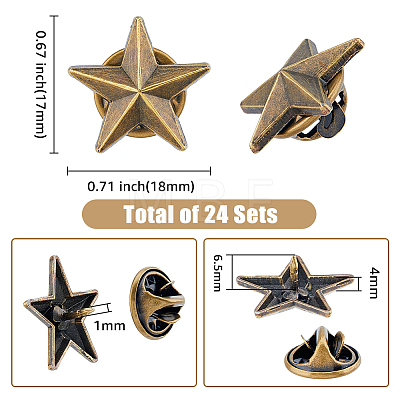 SUPERFINDINGS 24Pcs Alloy Star Lapel Pin Brooches JEWB-FH0001-37AB-1
