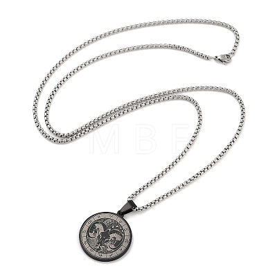 Retro Mandala 201 Stainless Steel Box Chain Constellation Pendant Necklaces for Women Men NJEW-M223-01B-1