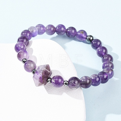Natural Amethyst Beaded Stretch Bracelet for Women BJEW-A145-01F-1