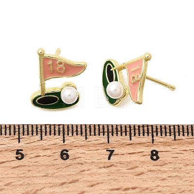Ship Brass Enamel Stud Earrings EJEW-H180-24G-1