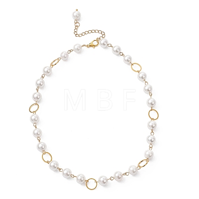 Round Shell Pearl with Brass Link Chain Necklaces for Women NJEW-JN05631-1