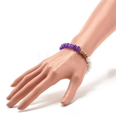 Mixed Stone & Wood Round Beads Stretch Bracelets for Women BJEW-JB07503-1