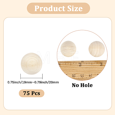 75Pcs Natural Wooden Round Ball WOOD-PA0001-84A-1