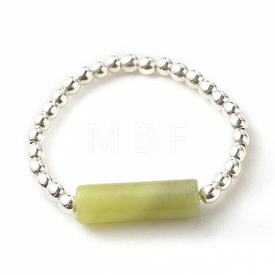 Natural Taiwan Jade Column Beaded Finger Ring with Synthetic Hematite RJEW-JR00461-01-1