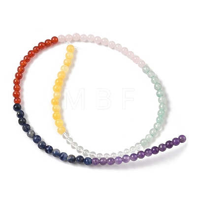 Chakra Natural Yellow Jade & Crystal Quartz & Green Aventurine & Rose Quartz & Carnelian & Sodalite & Amethyst Beads Strands G-NH0002-E03-4mm-1