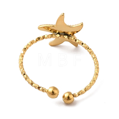 Ion Plating(IP) 304 Stainless Steel Starfish Open Cuff Rings for Women RJEW-H136-06G-1