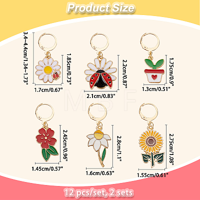 Alloy Enamel Flower & Ladybug Charm Locking Stitch Markers HJEW-PH01712-1