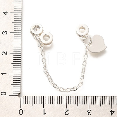 Brass Clear Cubic Zirconia European Safety Chains wtih Heart Charms KK-C085-15S-1