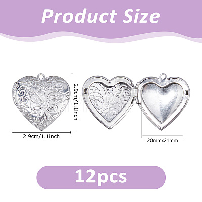 12Pcs Stainless Steel Locket Pendants STAS-DC0017-43-1