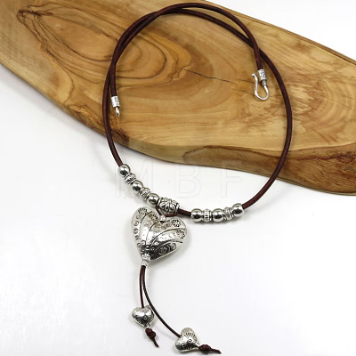 Boho Alloy Heart Pendant Leather Cord Necklaces for Women WG14524-01-1