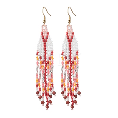 Handmade Glass Seed Beads Arrow Dangle Earrings EJEW-MZ00539-1