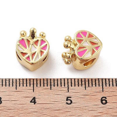 Heart with Crown Rack Plating Brass Enamel Beads KK-G512-05G-1