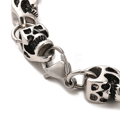 304 Stainless Steel Skull Link Chain Bracelets BJEW-E094-11AS-1