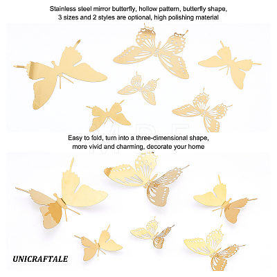 Unicraftale 12Pcs 6 Style Stainless Steel Butterfly Wall  Decoration Pendants STAS-UN0036-52G-1