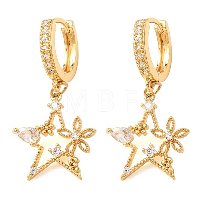 Brass Micro Pave Cubic Zirconia Dangle Hoop Earrings for Women KK-CBADCD7-02G-1