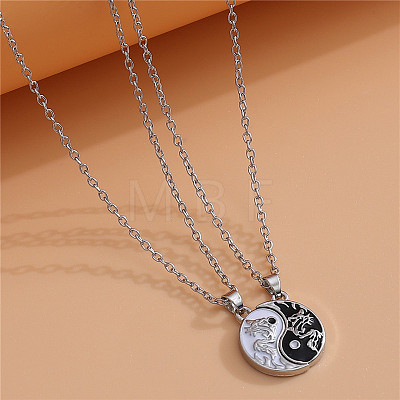 Alloy Enamel Black and White Yin-yang Gragon Split Pendant Necklaces for Friends Couple WG224AC-01-1