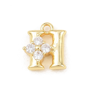 Brass Micro Pave Clear Cubic Zirconia Charms KK-Z151-18G-H-1