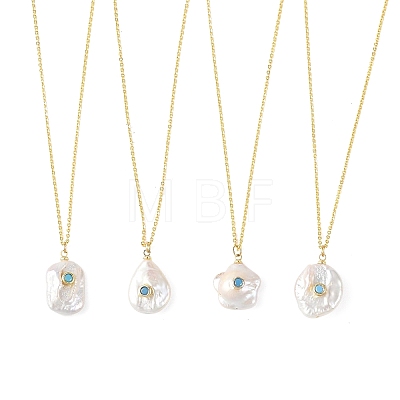 Natural Baroque Keshi Pearl Pendant Brass Cable Chain Necklaces NJEW-JN06530-1