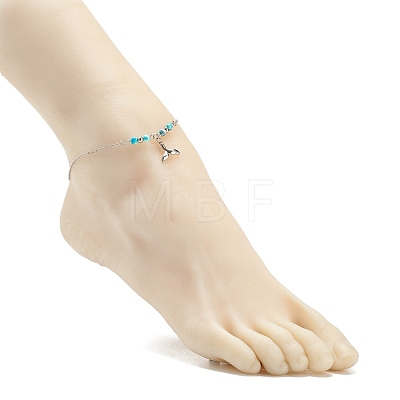 304 Stainless Steel Mixed Shape Charm Anklet with Round Natural White Jade Beads for Women AJEW-AN00498-1