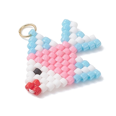 Glass Seed Beaded Fish Pendants PALLOY-MZ01219-01-1