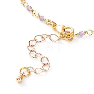 Faceted Round Natural Amethyst Beaded Anklets AJEW-AN00360-04-1