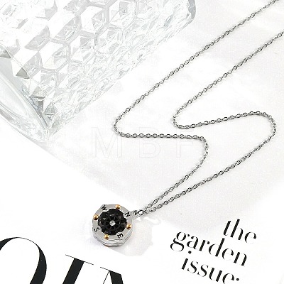 304 Stainless Steel Clear Cubic Zirconia Compass Pendant Cable Chain Necklaces for Women NJEW-F331-03EBP-1