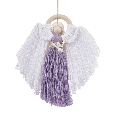 Angel Wood & Cotton Threads Pendant Decoration HJEW-JM02406-03-1