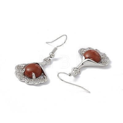 Natural Red Jasper Ginkgo Leaf Dangle Earrings with Crystal Rhinestone EJEW-A092-03P-22-1