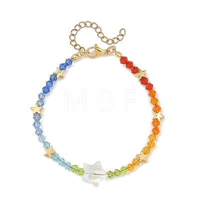 AB Color Glass Star and K9 Glass Faceted Bicone Beaded Bracelets for Women BJEW-TA00772-1