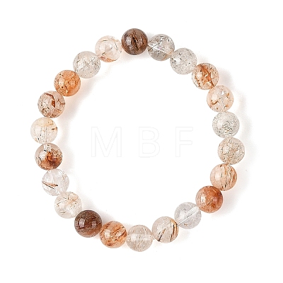 Natural Rutilated Quartz Round Beaded Stretch Bracelets BJEW-JB14341-01-1