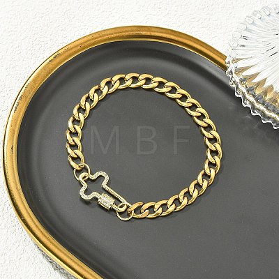 Micro Pave Clear Cubic Zirconia Screw Carabiner Lock Link Bracelets BJEW-JB13849-1
