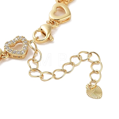 Rack Plating Brass Pave Clear Cubic Zirconia Heart Link Chain Bracelets for Women BJEW-R317-07G-1