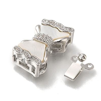 Brass Micro Pave Clear Cubic Zirconia Box Clasps with Acrylic KK-H480-06P-1