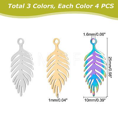 DICOSMETIC 12Pcs 3 Colors Ion Plating(IP) 201 Stainless Steel Pendants STAS-DC0003-15-1