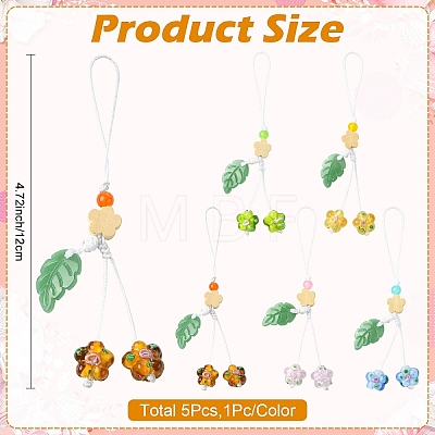 5Pcs 5 Colors Handmade Lampwork with Transparent Glass Bead Pendant Decorations HJEW-YW00463-1
