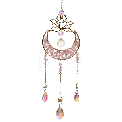 Moon Natural Rose Quartz Chips Hanging Suncatcher GG-CBAB970-02B-1