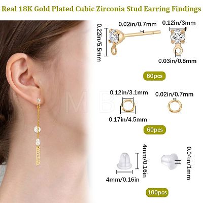 60Pcs Brass Stud Earring Findings KK-CN0002-06-1