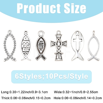 60Pcs 6 Styles Ocean Tibetan Style Alloy Pendants FIND-YW0012-44-1