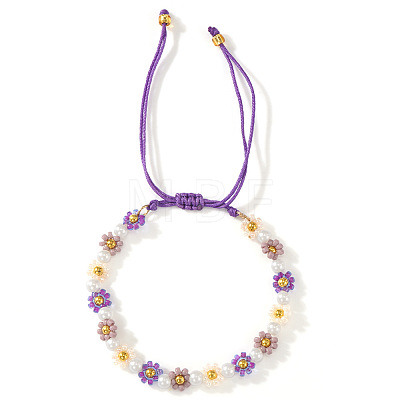 Bohemian Style Glass Seed Beads & Imitation Pearl Braided Bead Bracelets XW4926-2-1